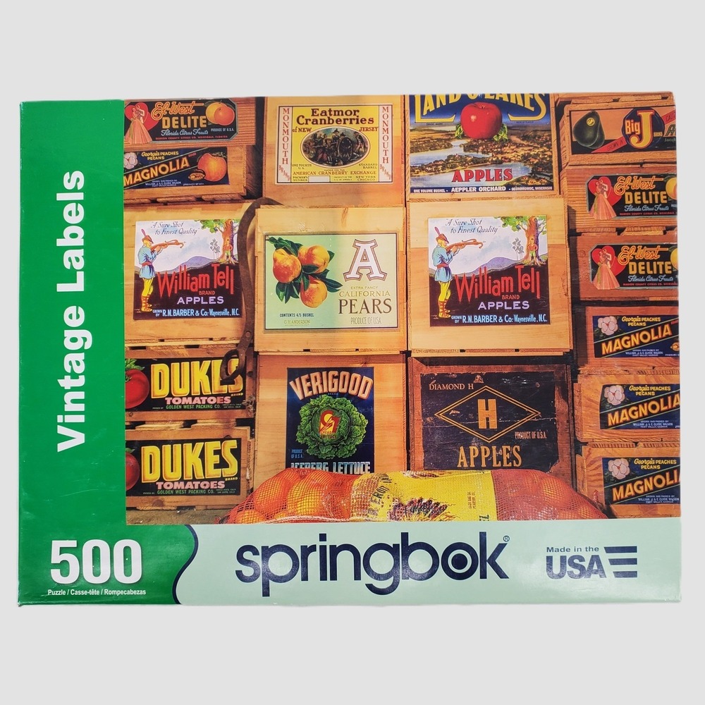 Springbok Vintage Labels 500 Piece Jigsaw Puzzle‎ Fruit Crate Art 33-01512 USA